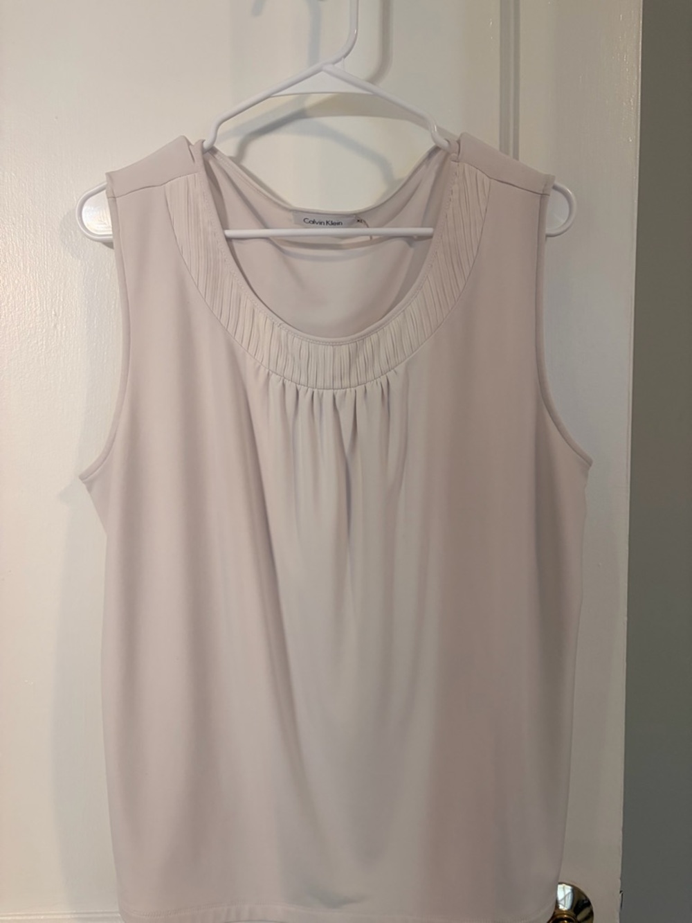 Calvin Klein Pleated Scoop-Neck Sleeveless Tank - Cream